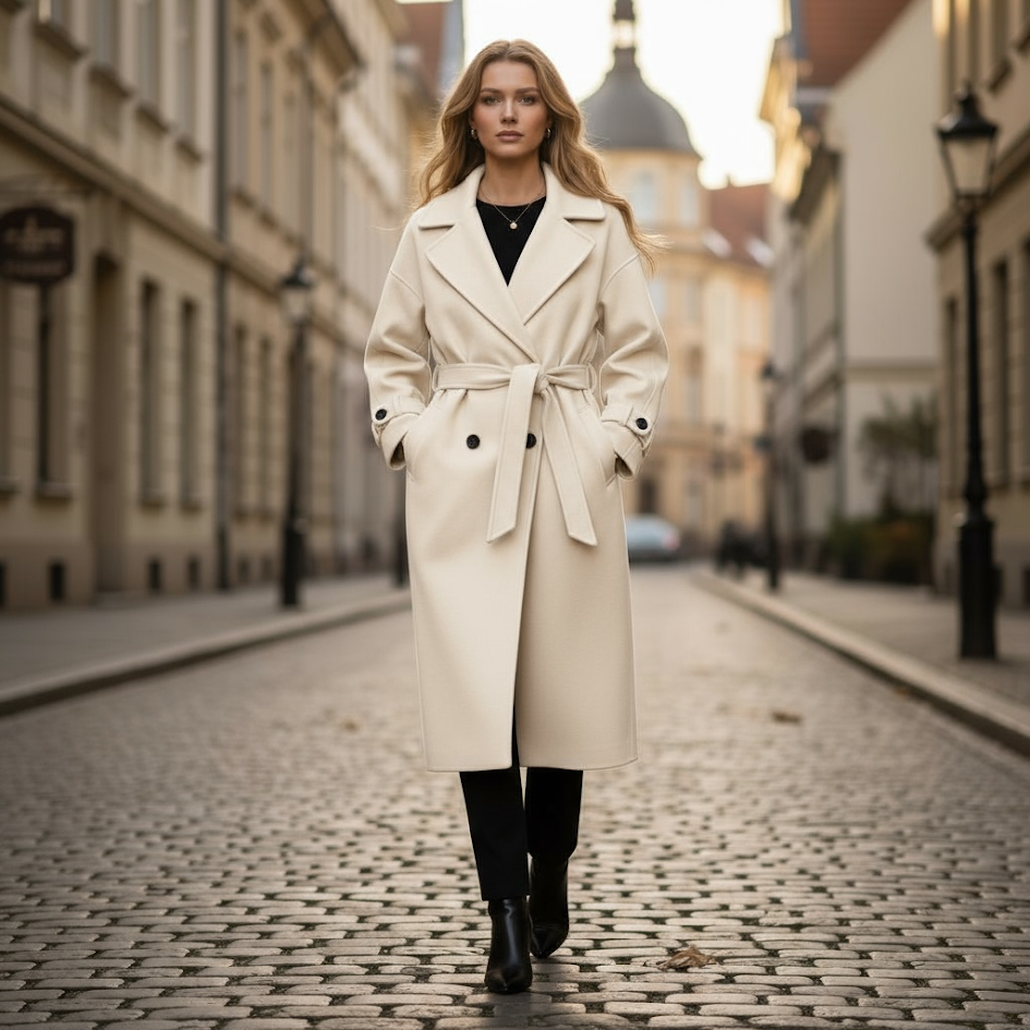 Cappotto doppio petto midi in panno fodera interna donna