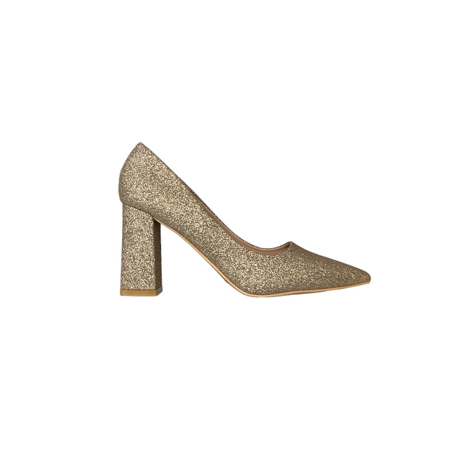 Décolleté glitter tacco grosso donna