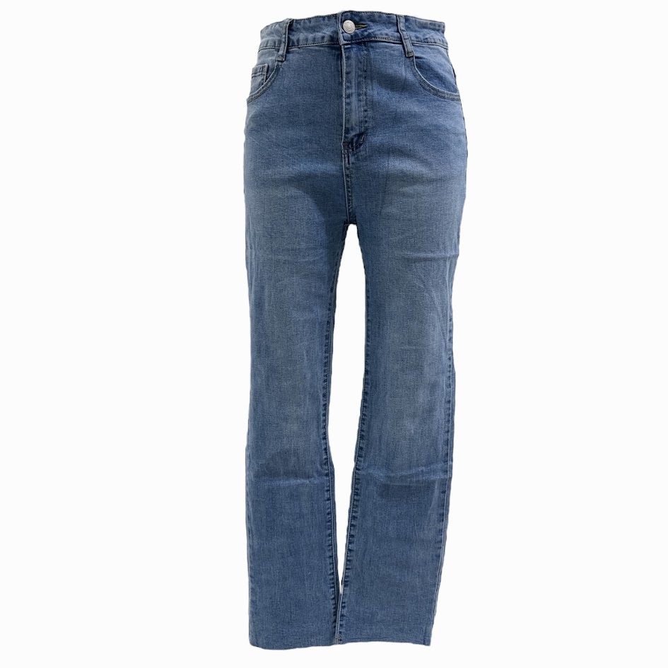 Jeans retto vita alta taglio vivo elasticizzato donna