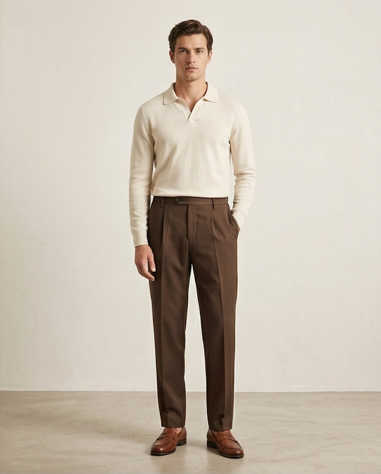 Pantalone elegante uomo media stagione elastico in vita
