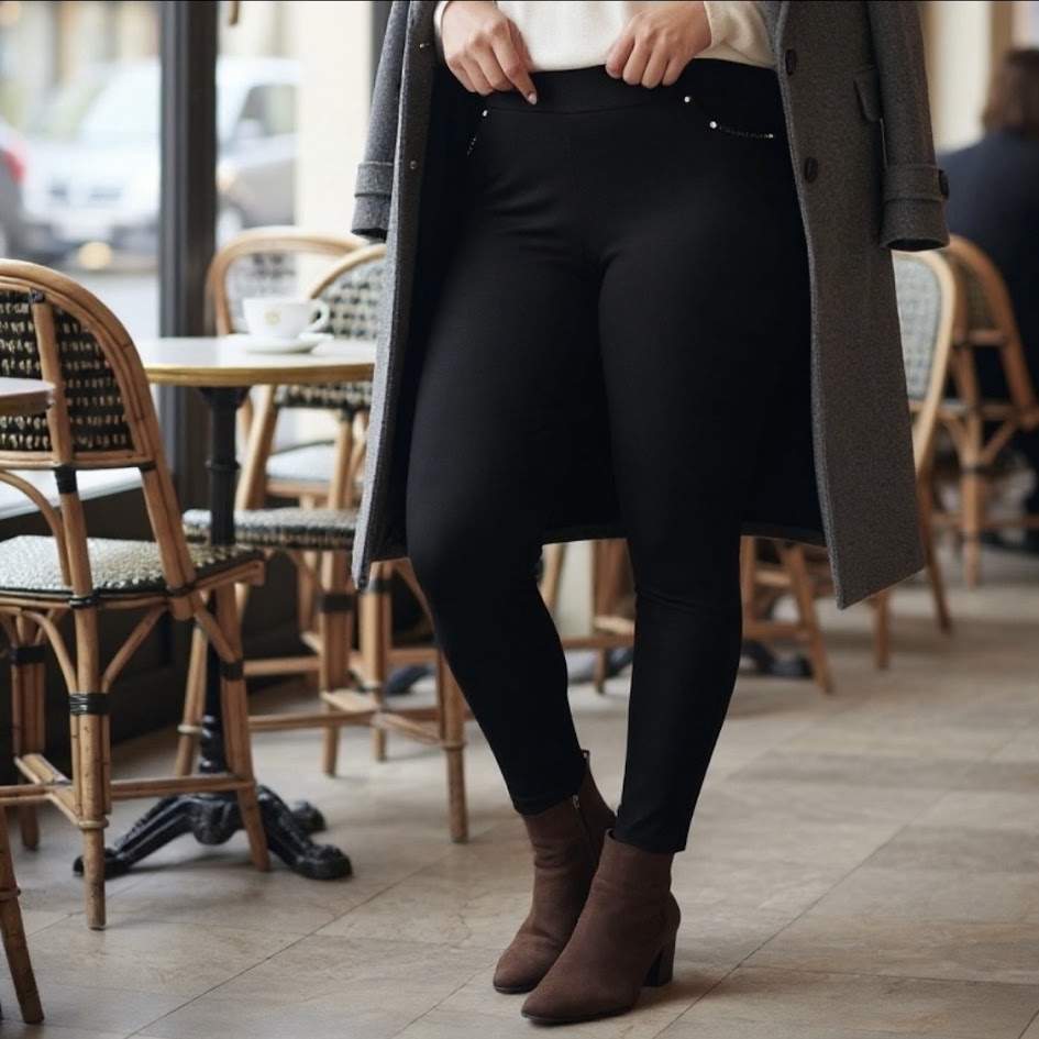 Pantaleggings curvy finte tasche con brillantini oversize donna