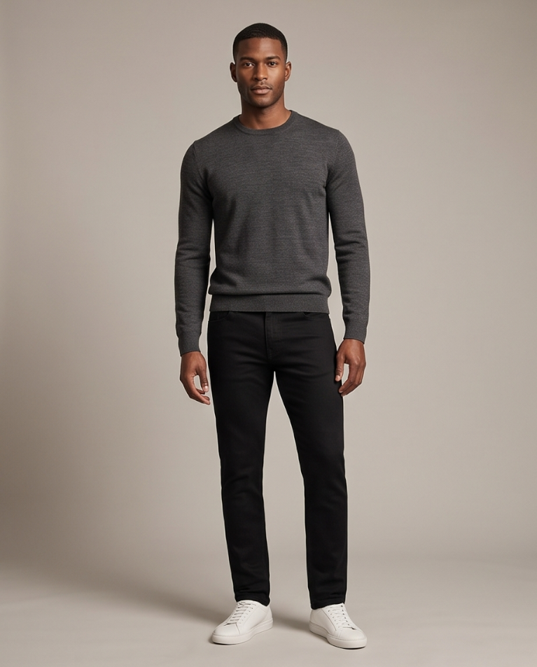 Jeans nero slim regolare pantalone elastico uomo