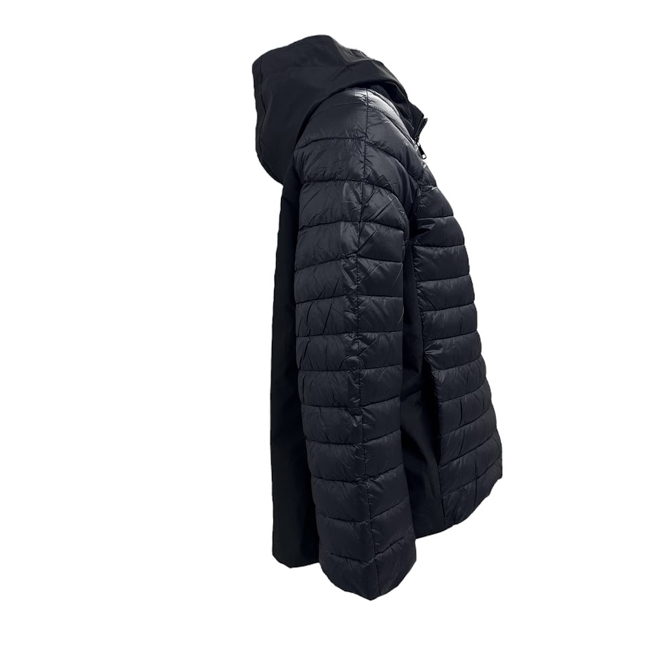 Piumino manica tre quarti da S a 3XL bitessuto con cappuccio donna