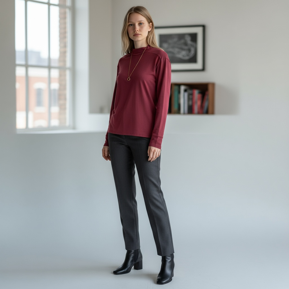 Maglia lupetto morbida in cotone manica lunga donna