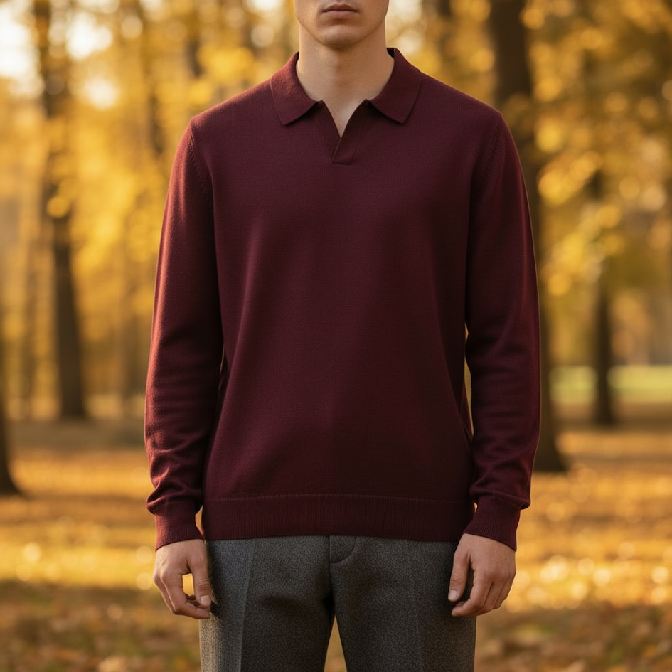 Maglioncino polo uomo vestibilità regolare in maglia rasata elastica