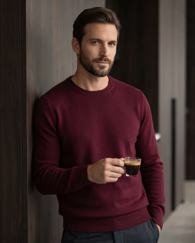 Maglioncino confort lana merino melange girocollo uomo