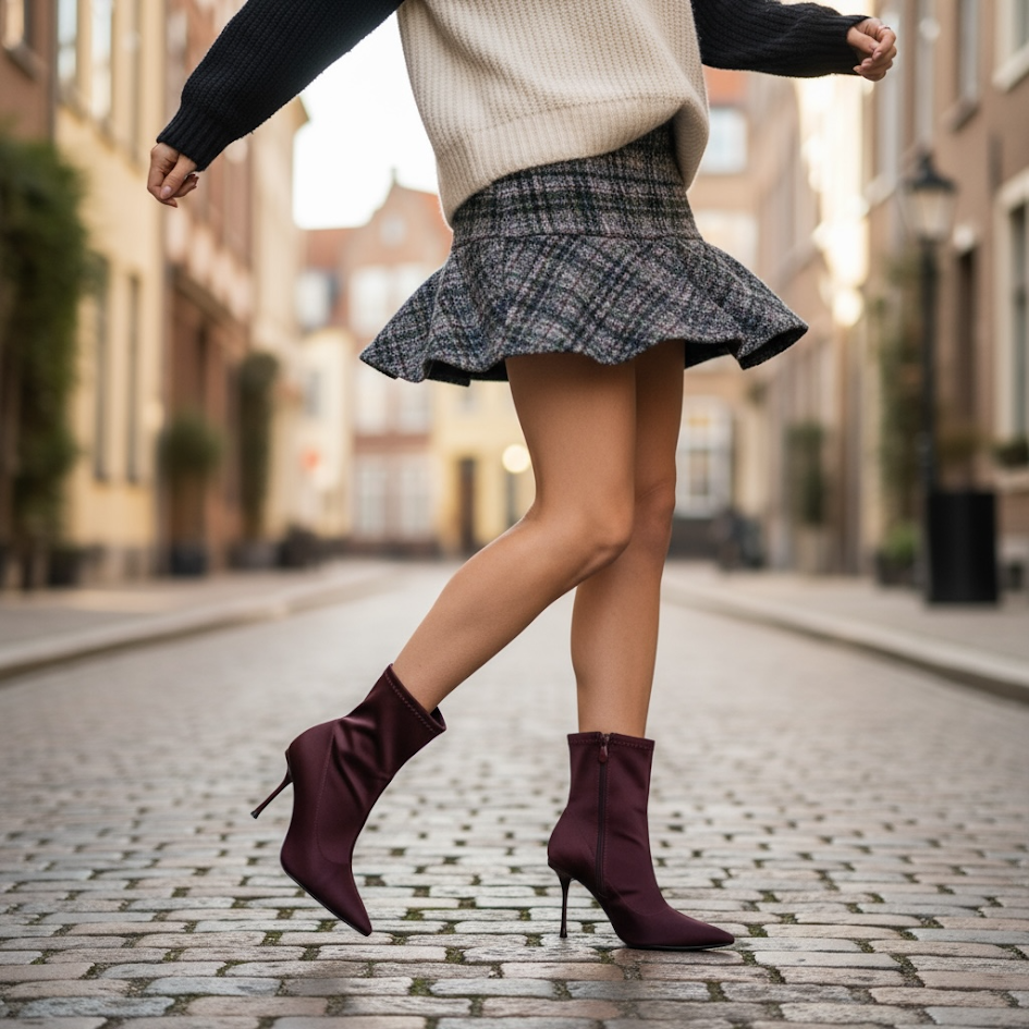 Tronchetto in tessuto elastico scarpe con tacco donna