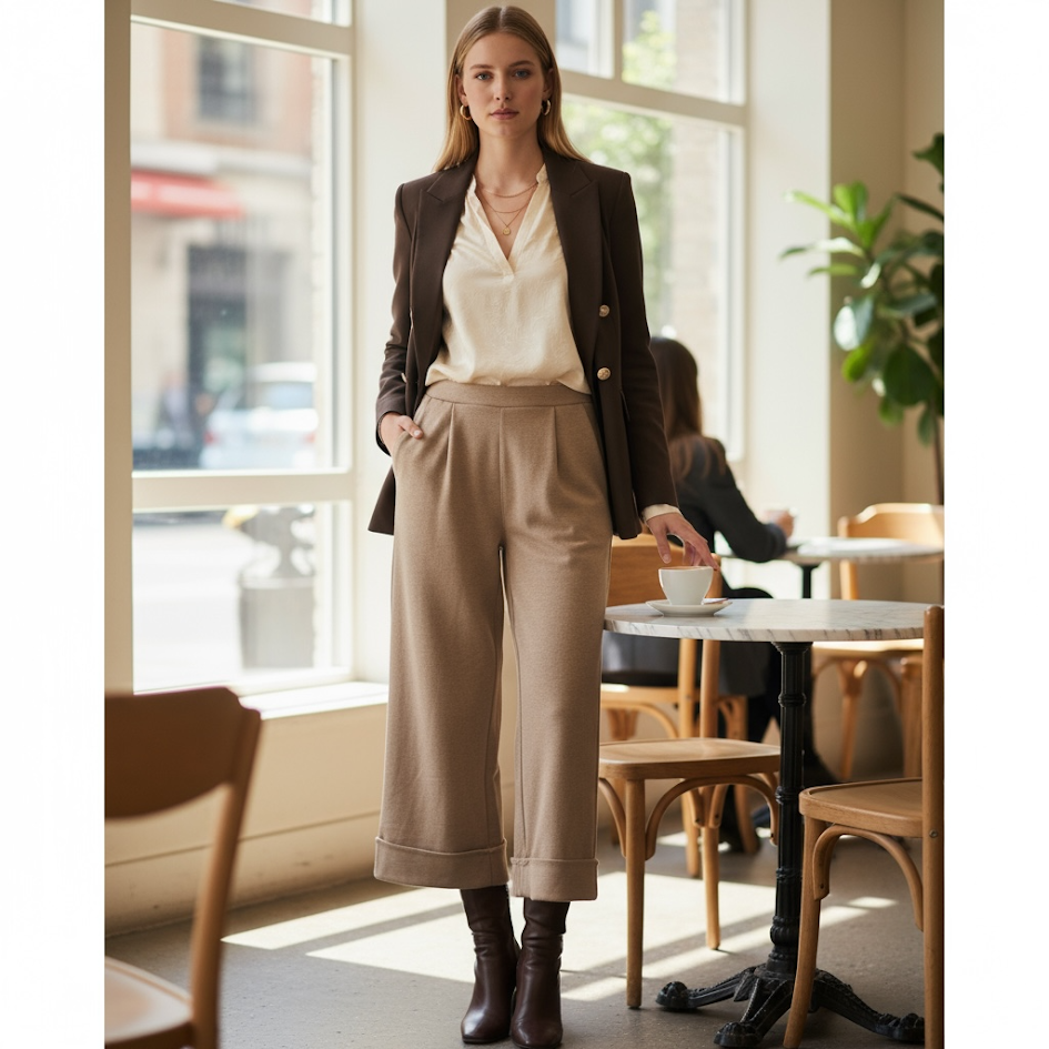 Pantalone coordinabile in pannetto elastico donna