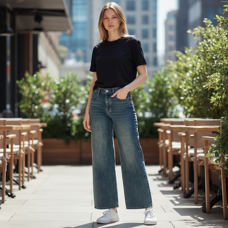 Jeans palazzo vita alta elasticizzato donna