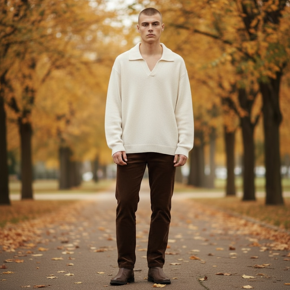 Maglione uomo morbido scollo polo in maglia spessa