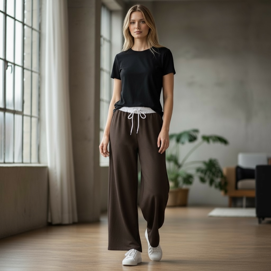 Pantatuta palazzo con balza bianca donna