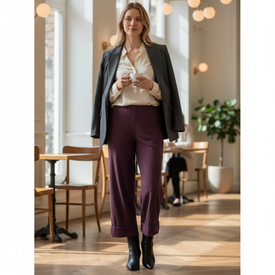 Panta leggings in pannetto spigato elasticizzato invernale donna