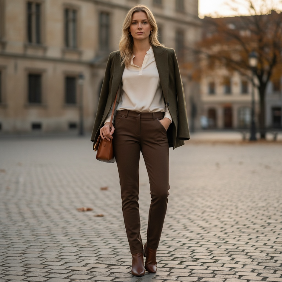 Pantalone donna elegante sagomato dettaglio tasche ecopelle