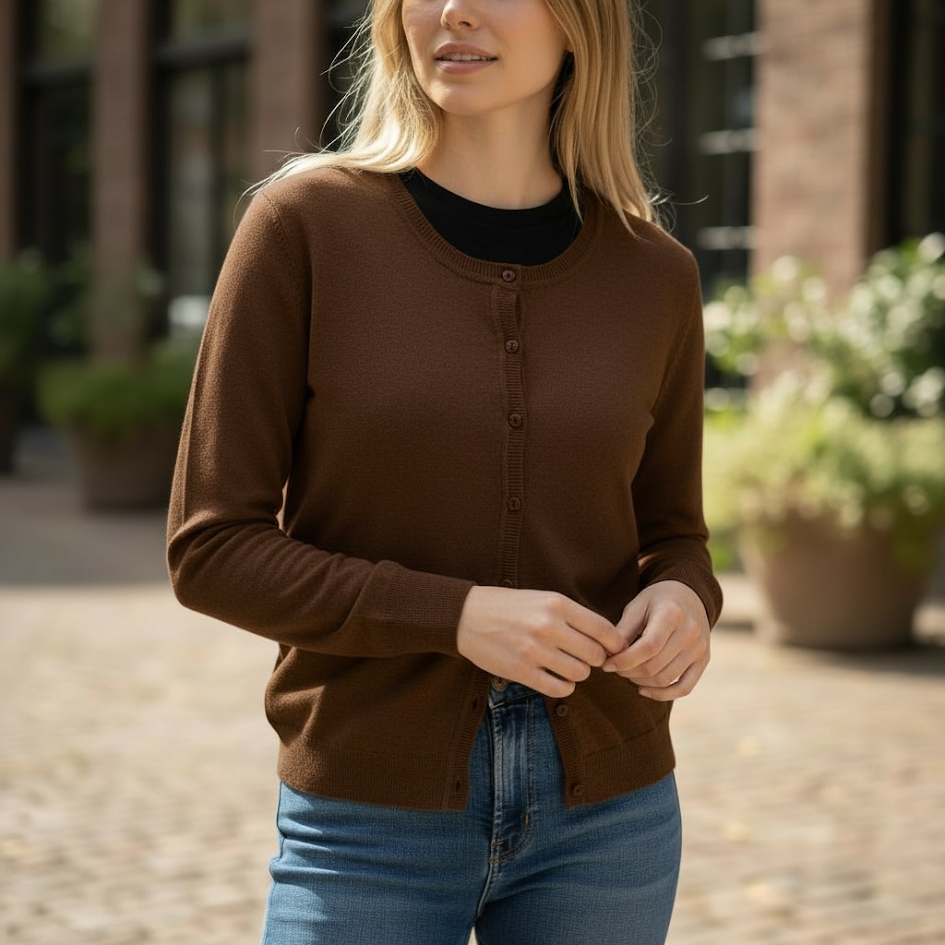 Cardigan donna girocollo basic lanetta rasata
