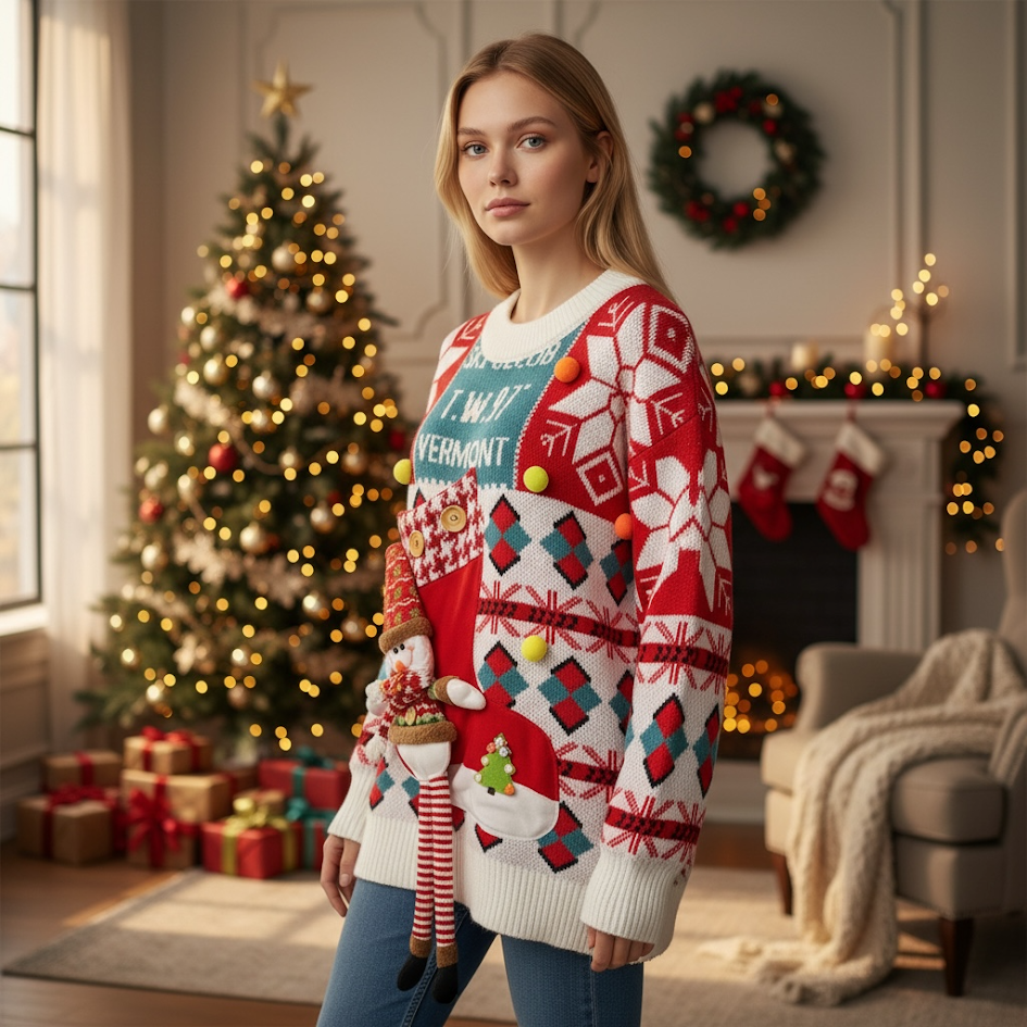 Maxi maglione natalizio in maglia spessa donna