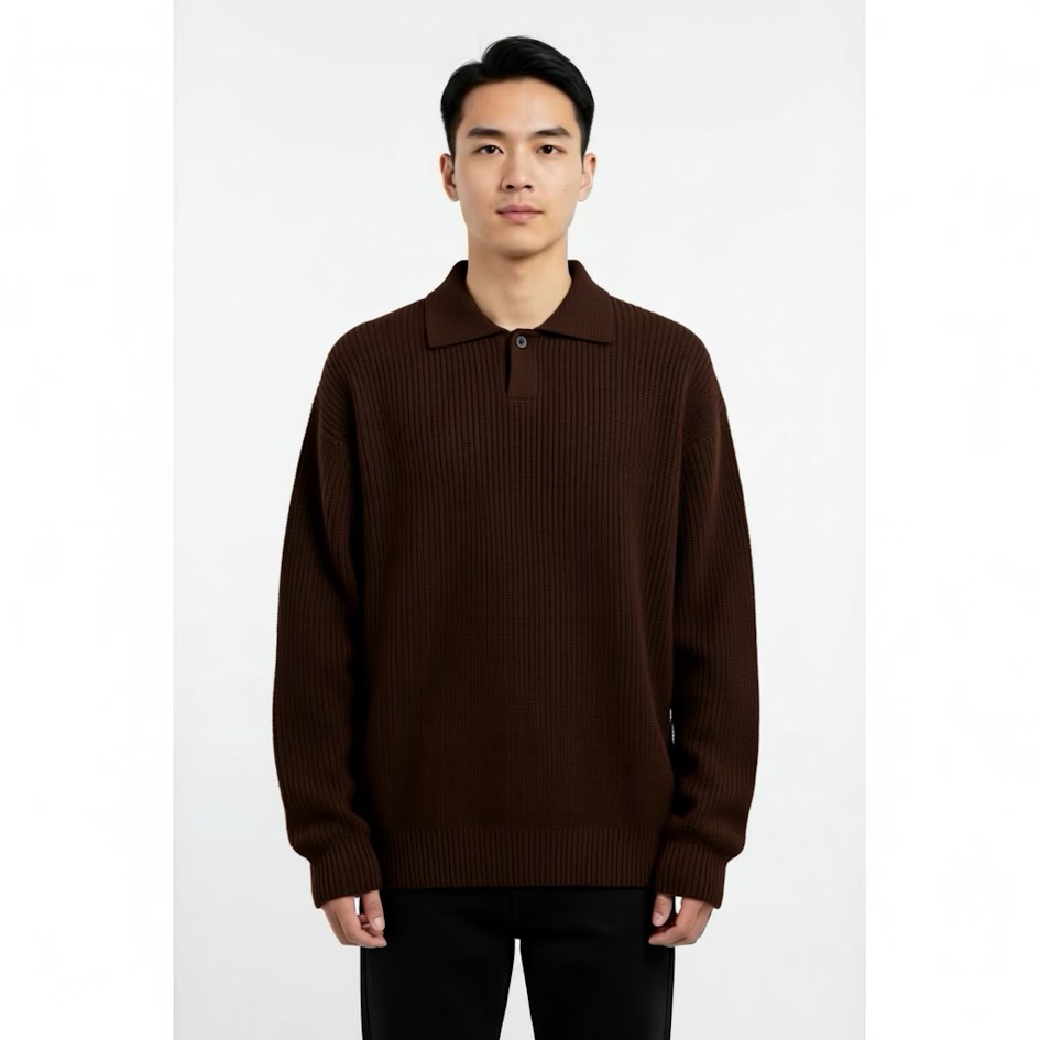 Maglione uomo in maglia spessa colletto polo