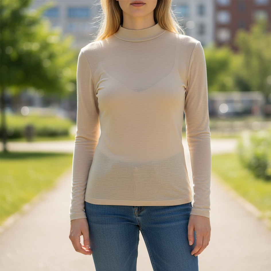 Lupetto sagomato in cotone semi trasparente sotto giacca donna
