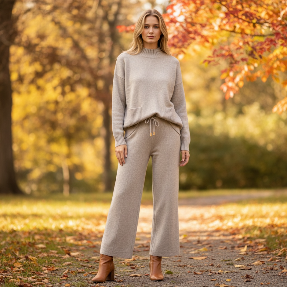 Coordinato donna in maglia spessa dettaglio tasche