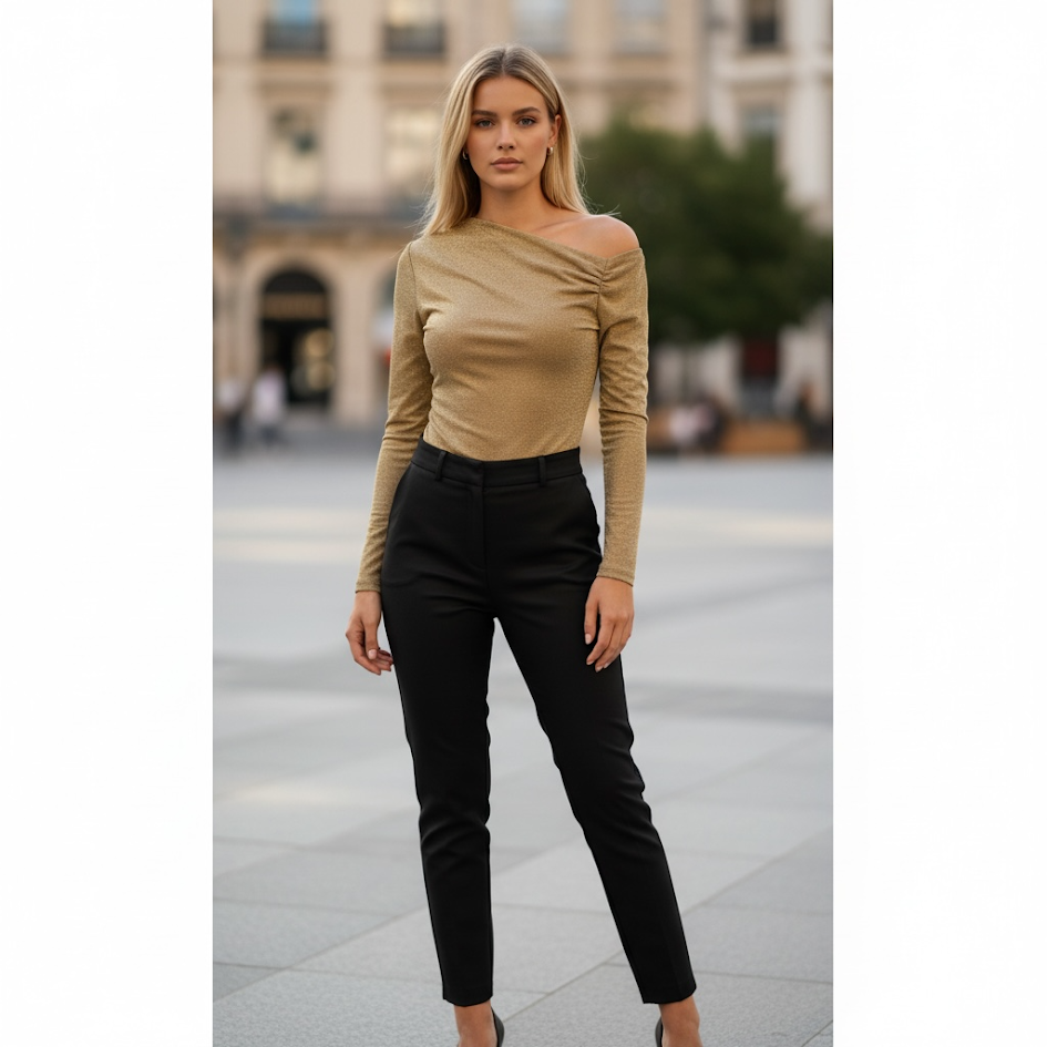 Body laminato scollo obliquo donna