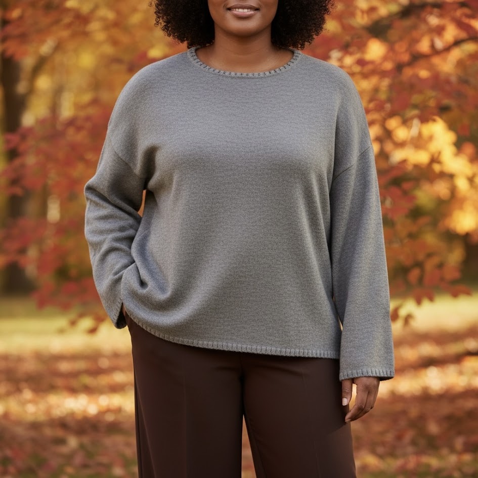 Maglione comodo donna dettaglio treccine sui bordi