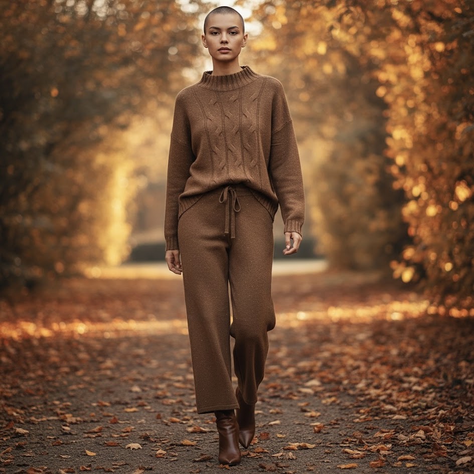 Coordinato in maglia spessa dettaglio filamenti lurex