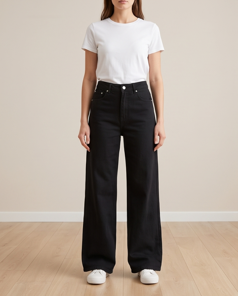 Jeans palazzo nero elasticizzato donna
