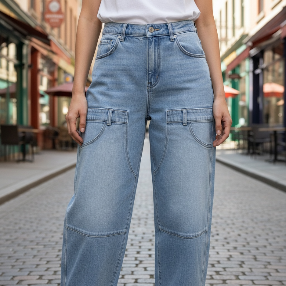 Jeans ballon vita alta elasticizzato donna