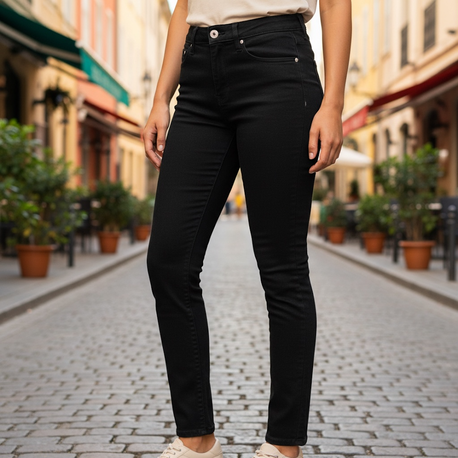PantaJeans nero donna sagomato curvy elasticizzato da 44 a 56