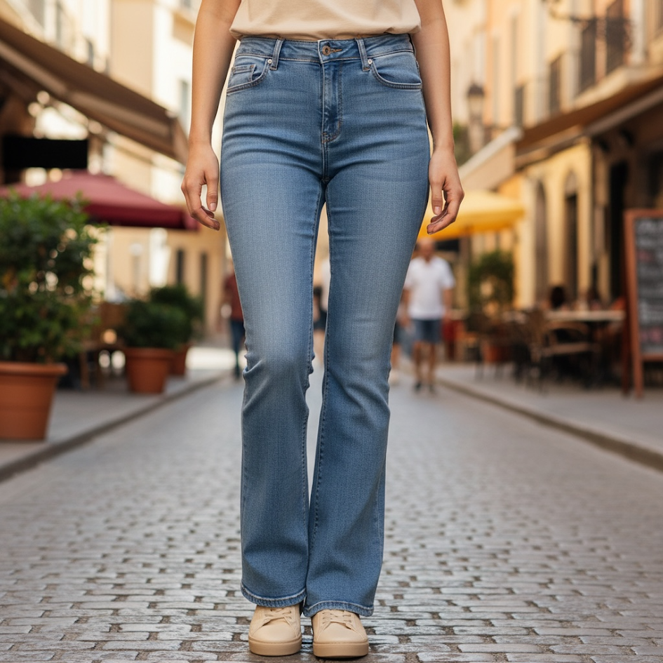 Jeans zampa donna sagomato curvy da 42 a 52