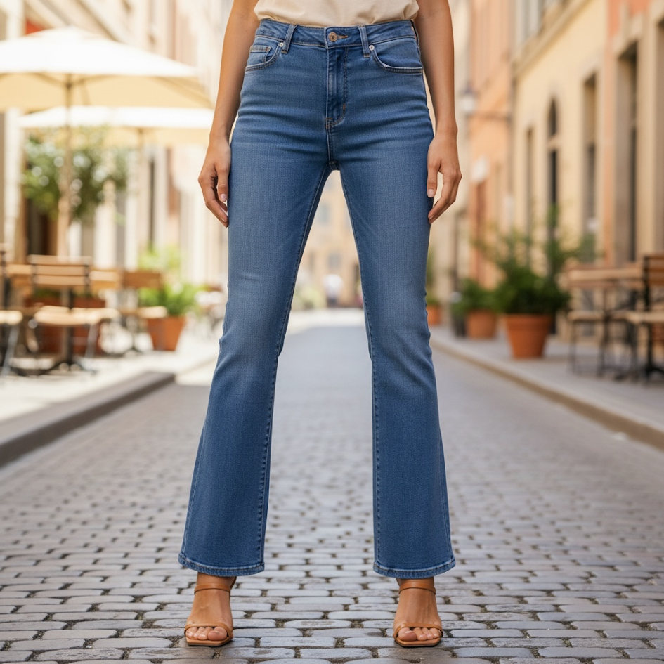 Jeans a zampa sagomato denim donna