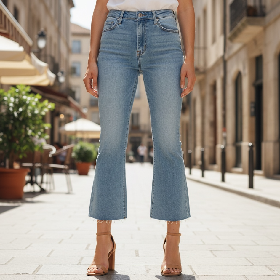 Jeans farfallina a zampa trombetta elasticizzato donna