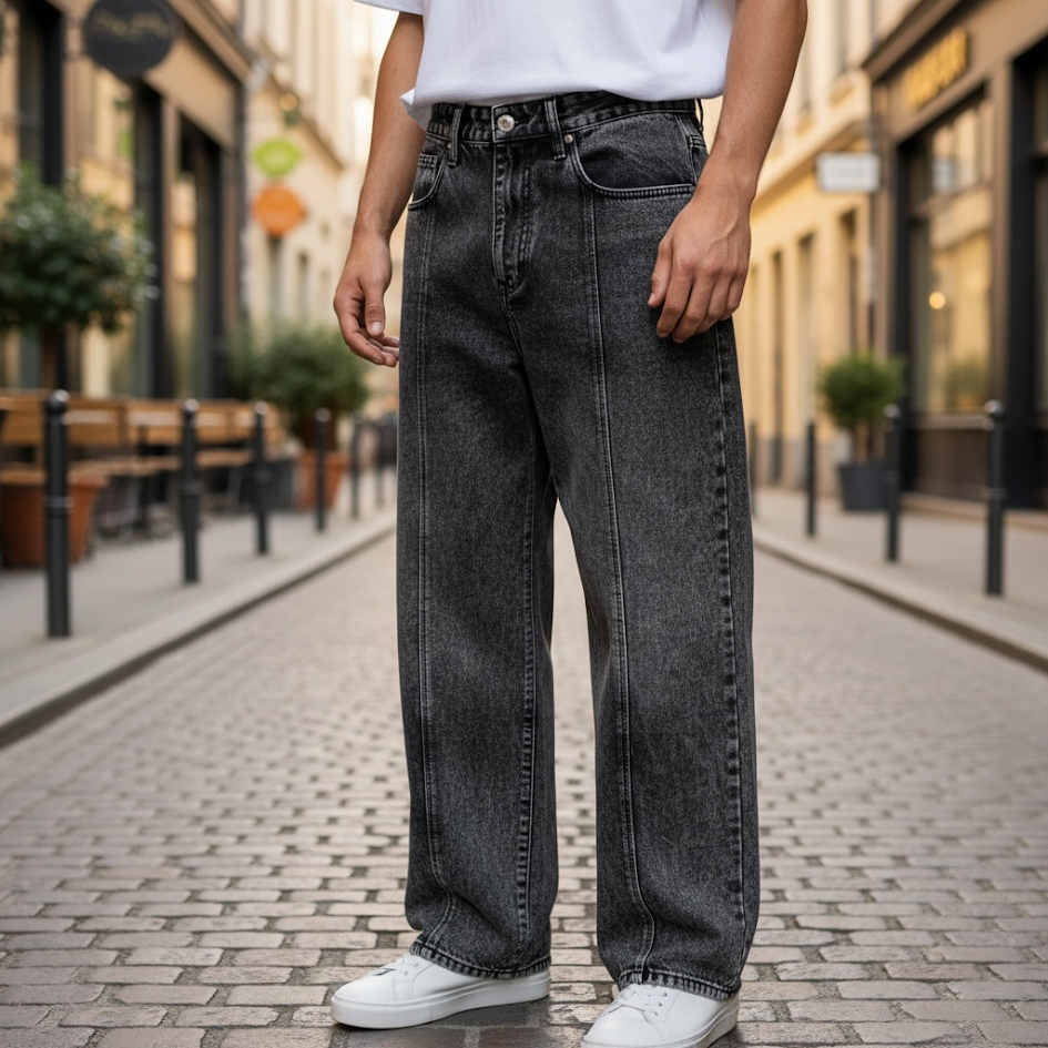 Jeans nero ballon uomo tessuto fermo