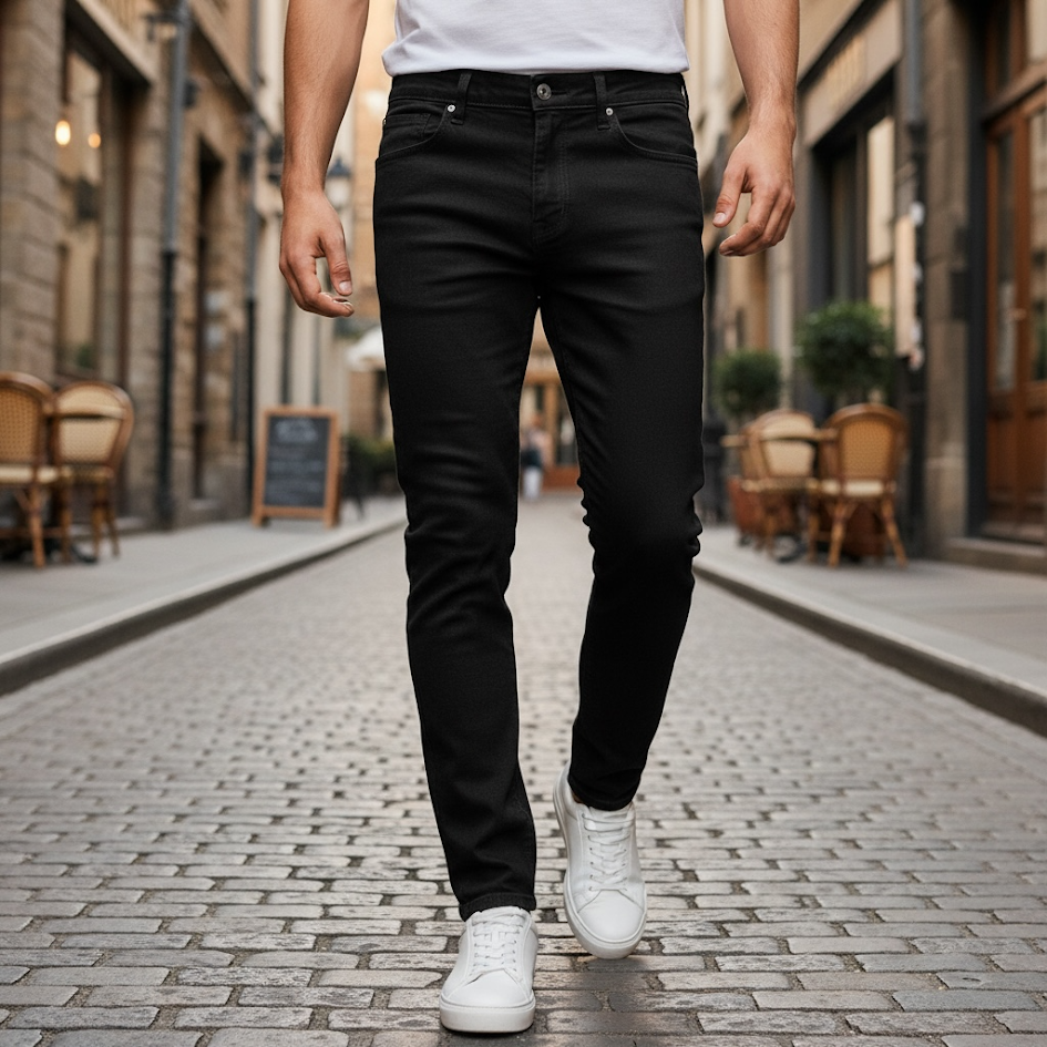 Jeans nero slim fit lunghezza regolare tessuto elastico