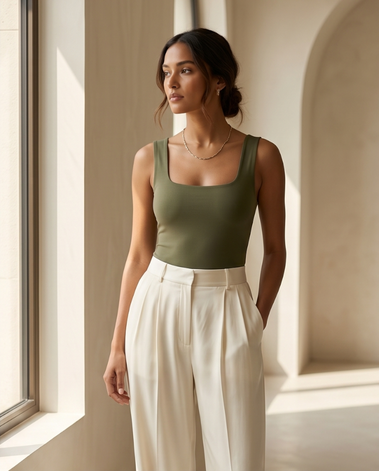 Body smanicato scollatura quadrata donna