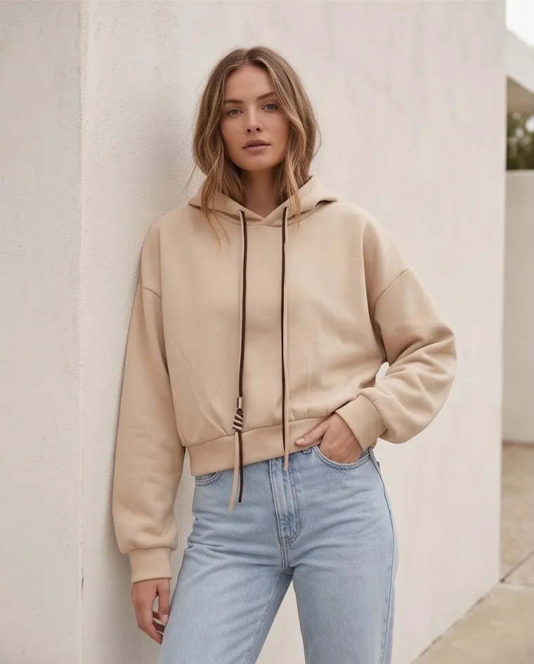 Felpa corta con cappuccio media stagione donna