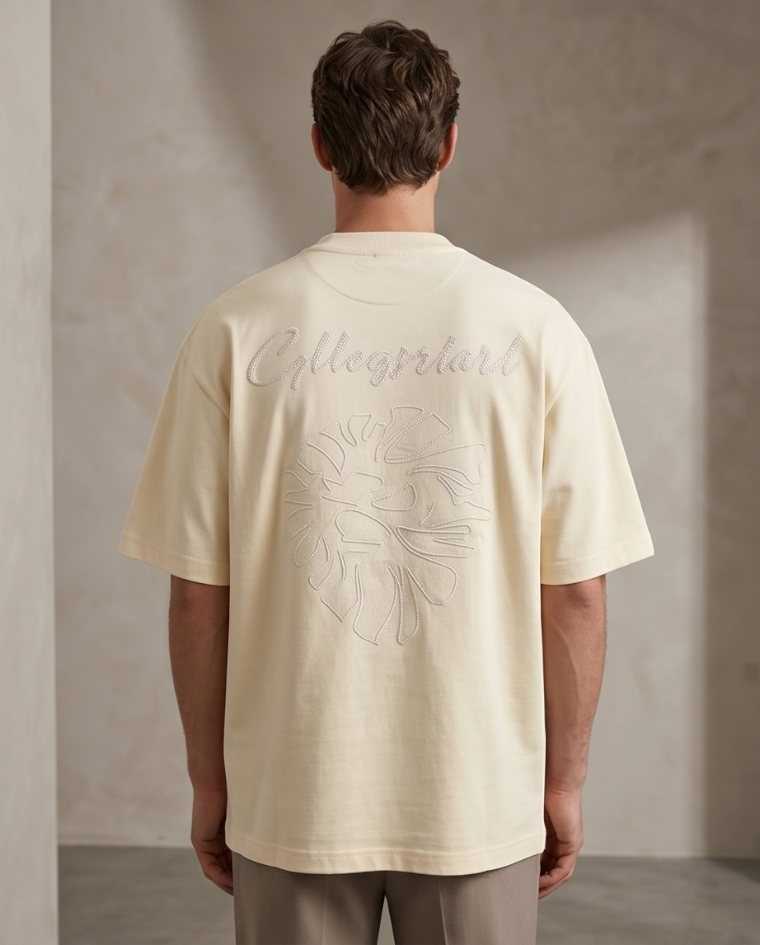 T-shirt uomo over fit con stampa ricamo sulla schiena