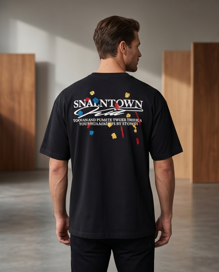 T-shirt uomo vestibilità morbida con stampa colorata sulla schiena