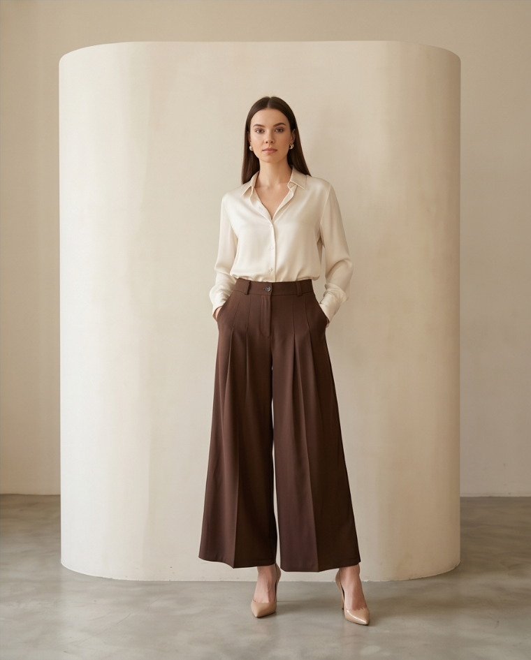 Pantalone largo elegante alla caviglia donna tasca retta