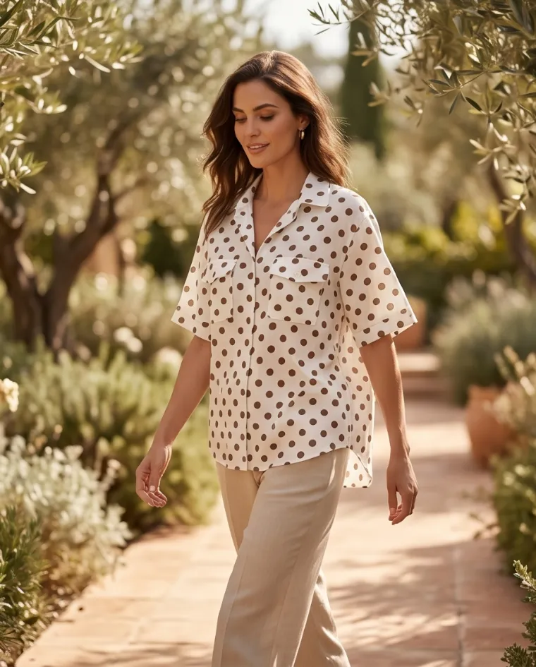 Blusa estiva donna camicia casual con pois