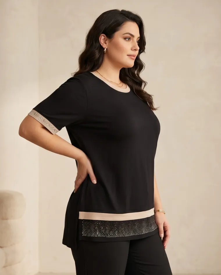 Blusa elegante comoda con strass maglia donna