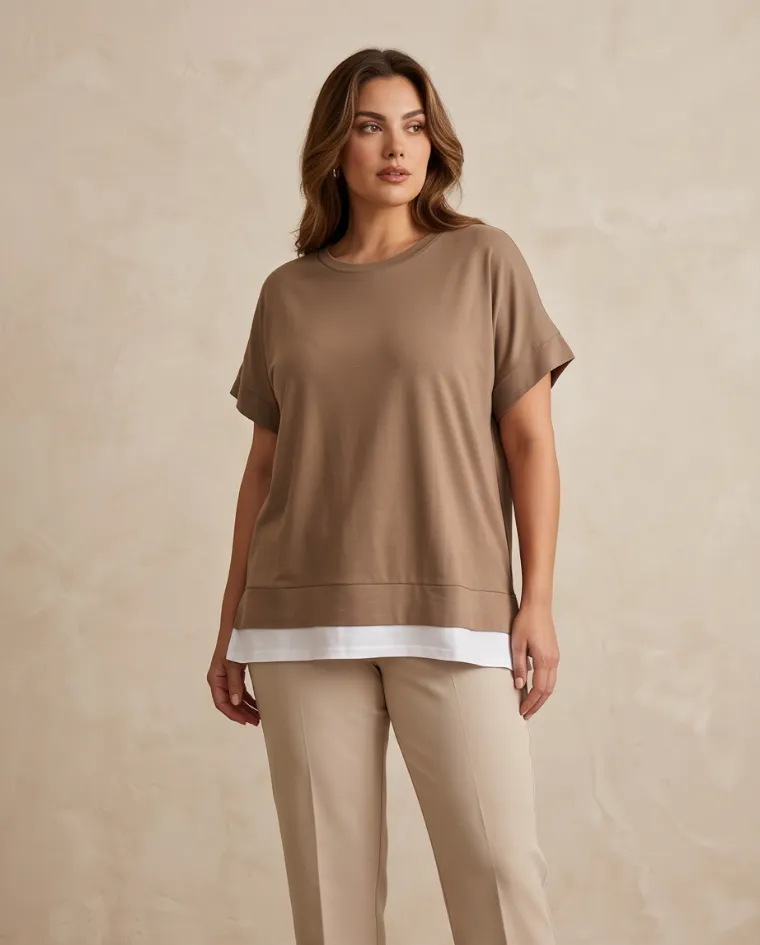 Blusa comoda in cotone balza con spacchi maglia donna