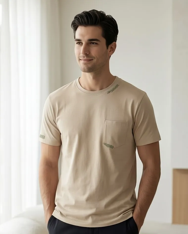 T-shirt uomo dettaglio ricamo zigzag