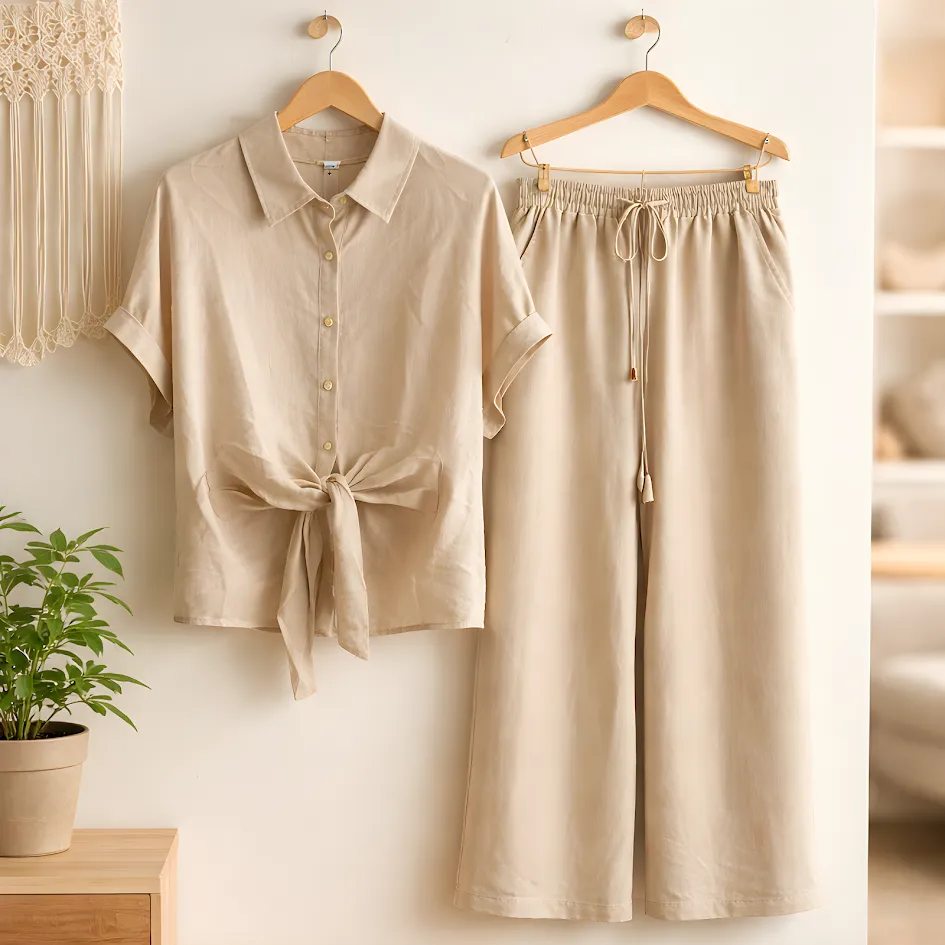 Coordinato blusa palazzo donna con nodo
