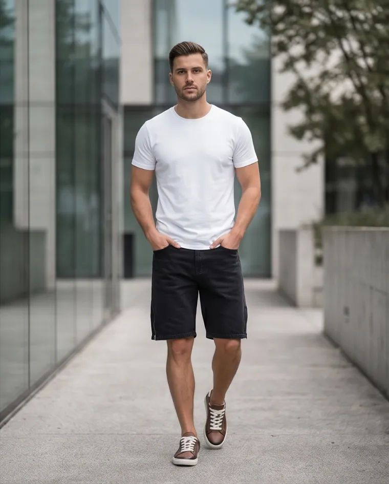 Bermuda jeans uomo con zip laterali