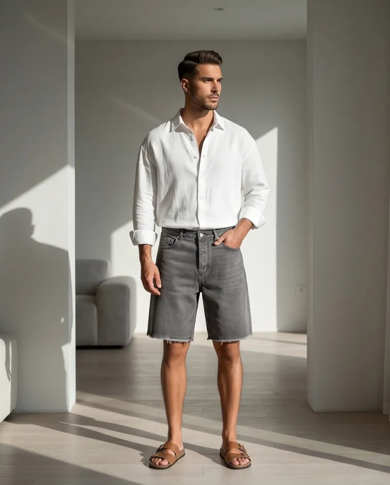 Bermuda jeans uomo dettaglio graffio