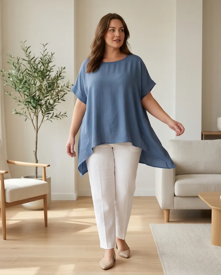 Blusa comoda max maglia effetto lino donna