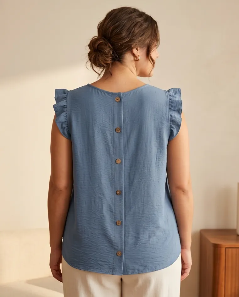 Blusa estiva bottoni schiena elegante donna