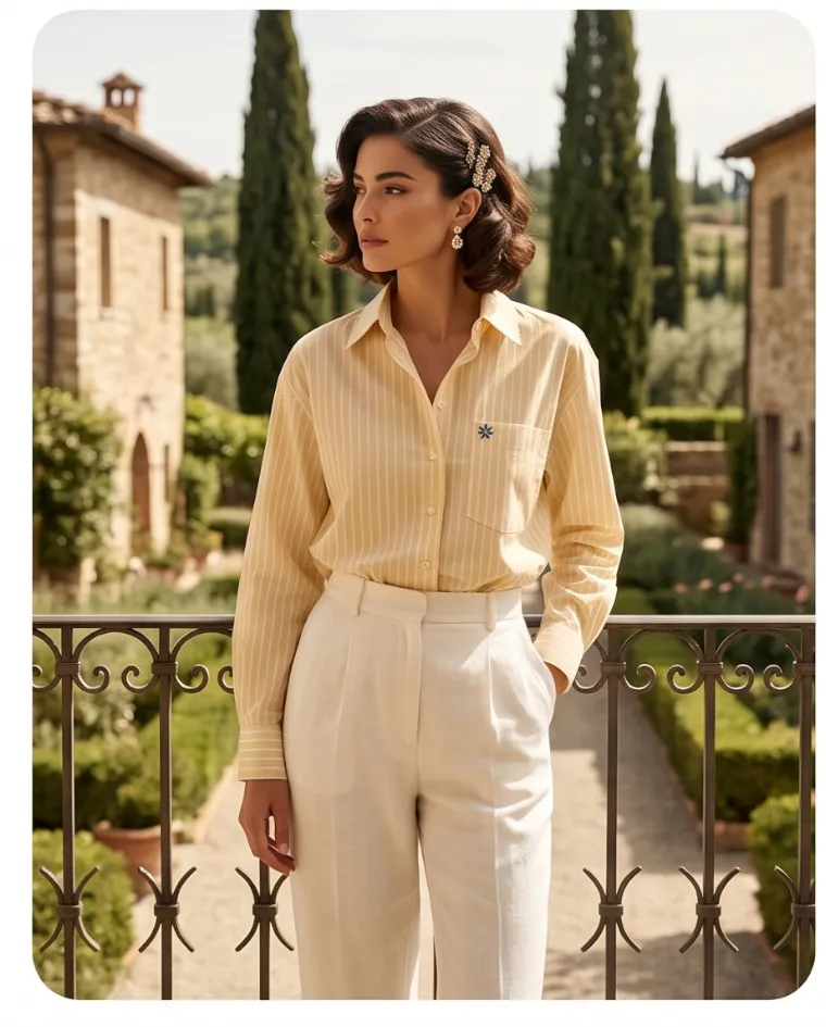 Camicia estiva ricamo fiore blusa righe donna