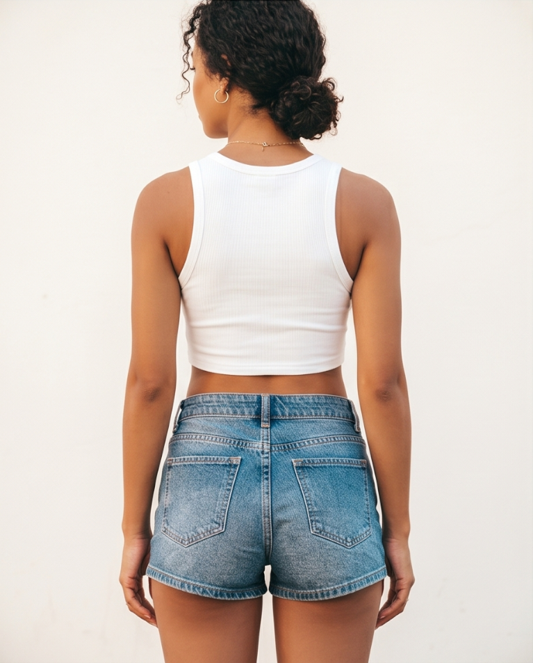 Shorts jeans vita bassa elasticizzato donna