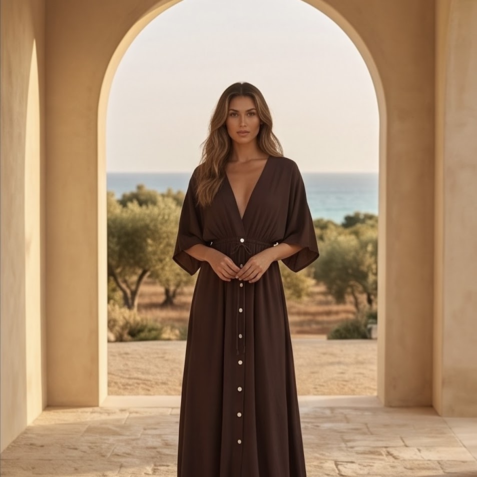 Abito lungo elastico in vita dress casual donna
